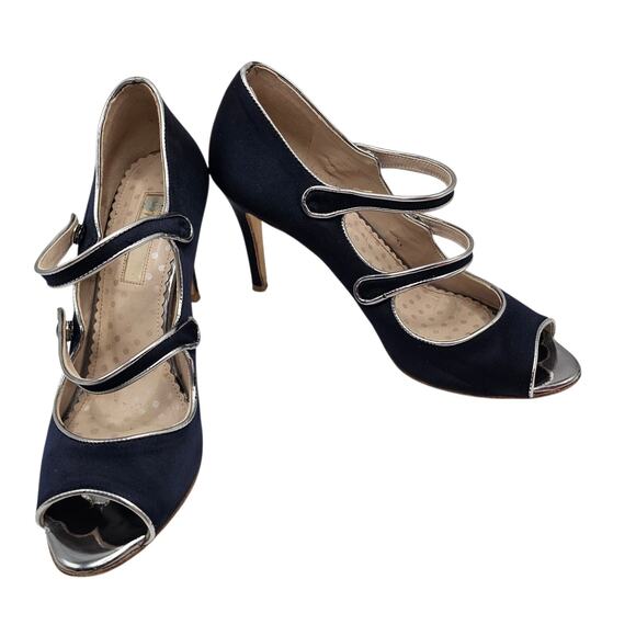 Boden Cordelia Navy Blue Peep Toe Double Strap High Heel Pumps Size EU 39| US 8 - Picture 13 of 16